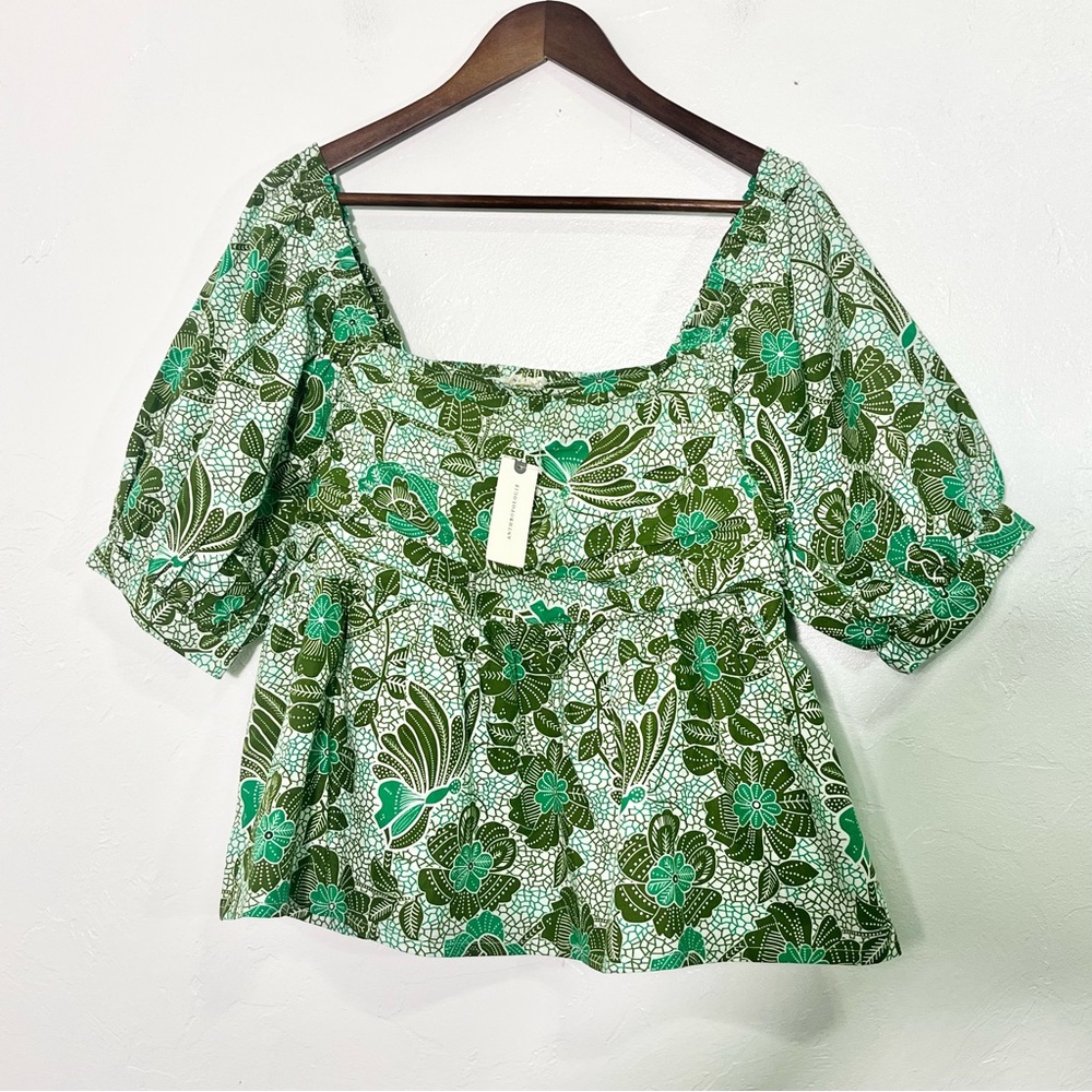NWT Anthropologie Nikasha Babydoll Cotton Poplin Puff Sleeve Blouse